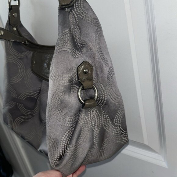 COACH Purse Vintage Ashley Dotted Op Art Jacquard & Leather Gray Hobo Bag - Picture 6 of 9